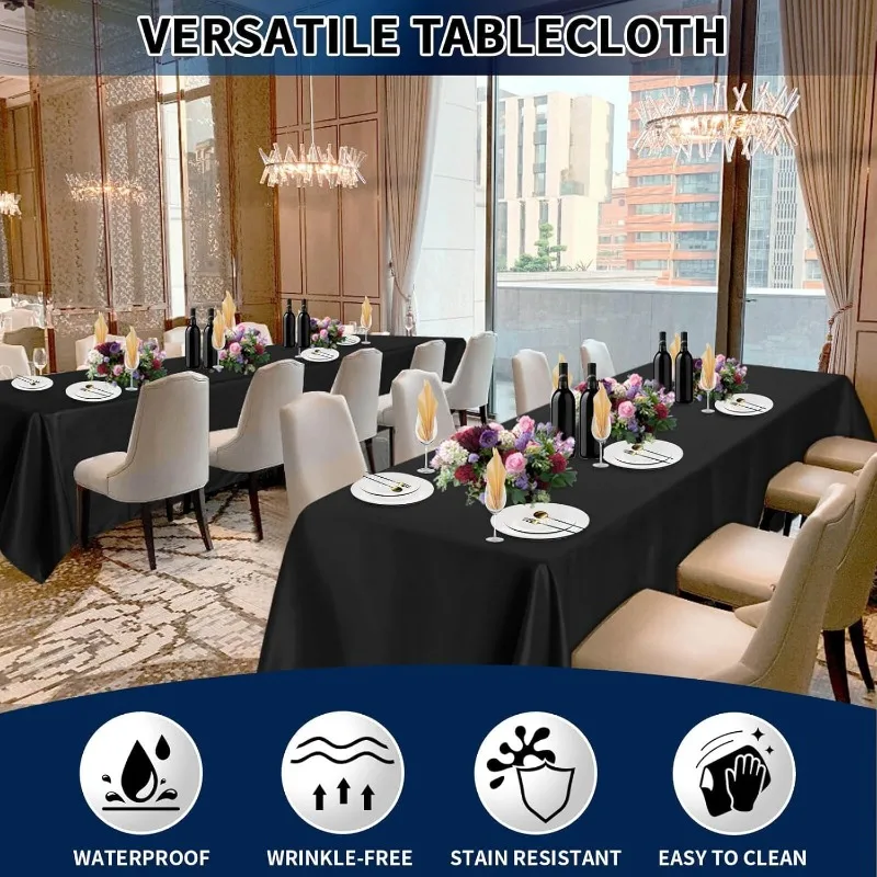 Black Table Cloths 60 x 102 Inch Stain and Wrinkle Resistant Table Linen for 6 Ft Rectangle 6 Pack
