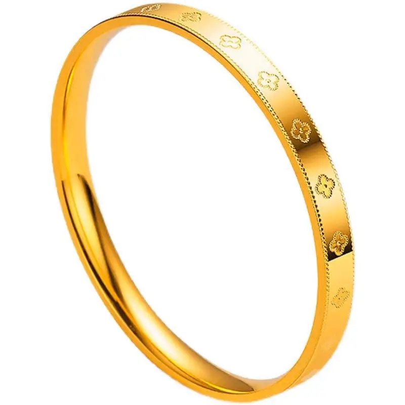 

Fashion and Elegance 24k Gold Four Leaf Grass Women's Lucky Closed Bracelets Bangle