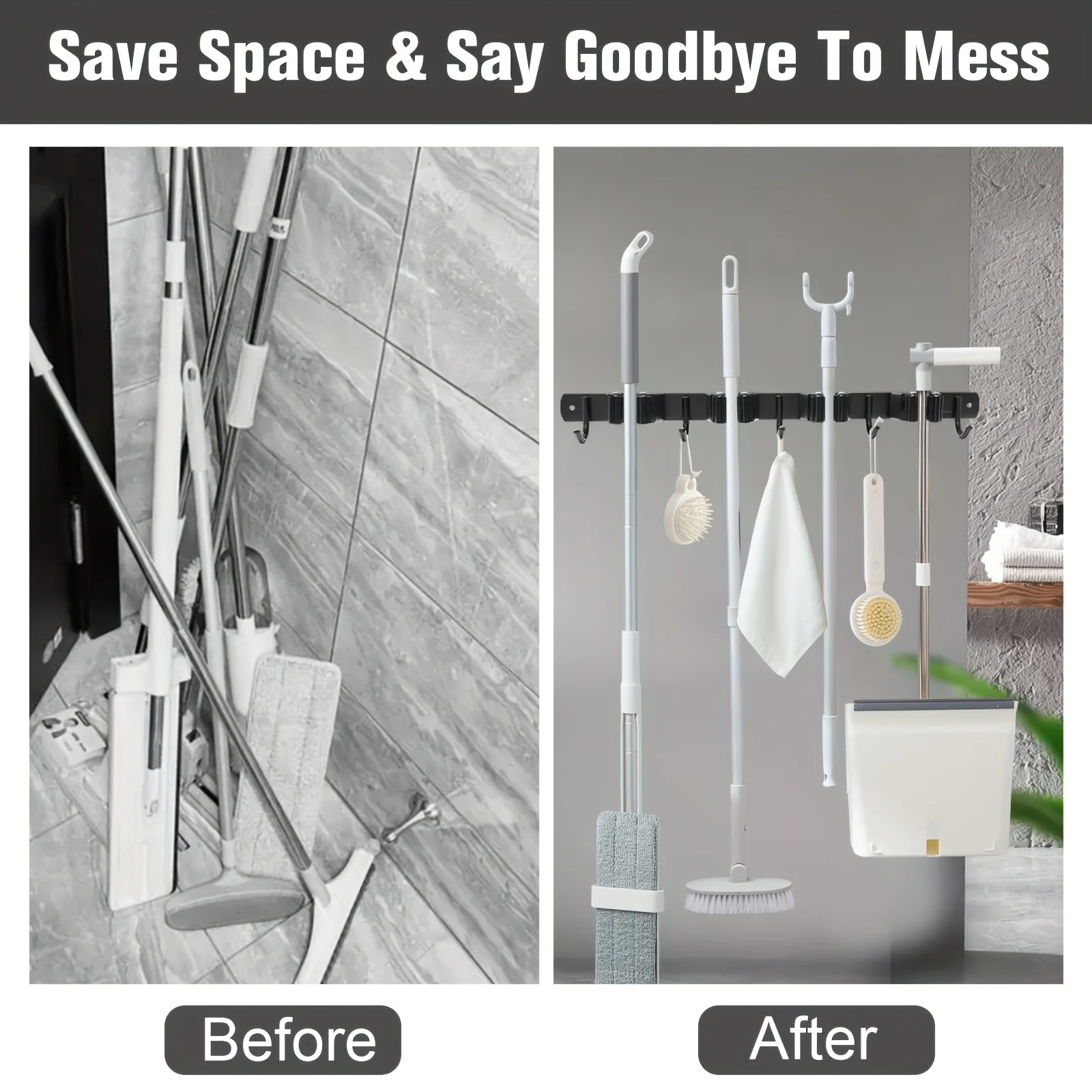 Mop And Broom Holder Wall Mount 4 Racks And 5 Hooks Broom Organizer Tool Storage Racks Stainless Steel Heavy Duty Hooks 1pc storage rack mop holder