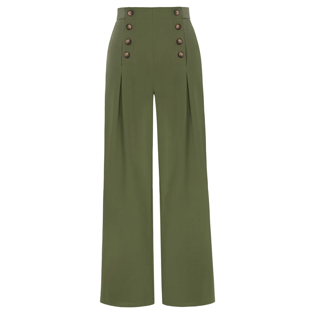 

Belle Poque Women's High Waisted Wide Leg Pants Button Decorated Casual Stretchy Trousers With Pockets Solid Color Bottoms A30