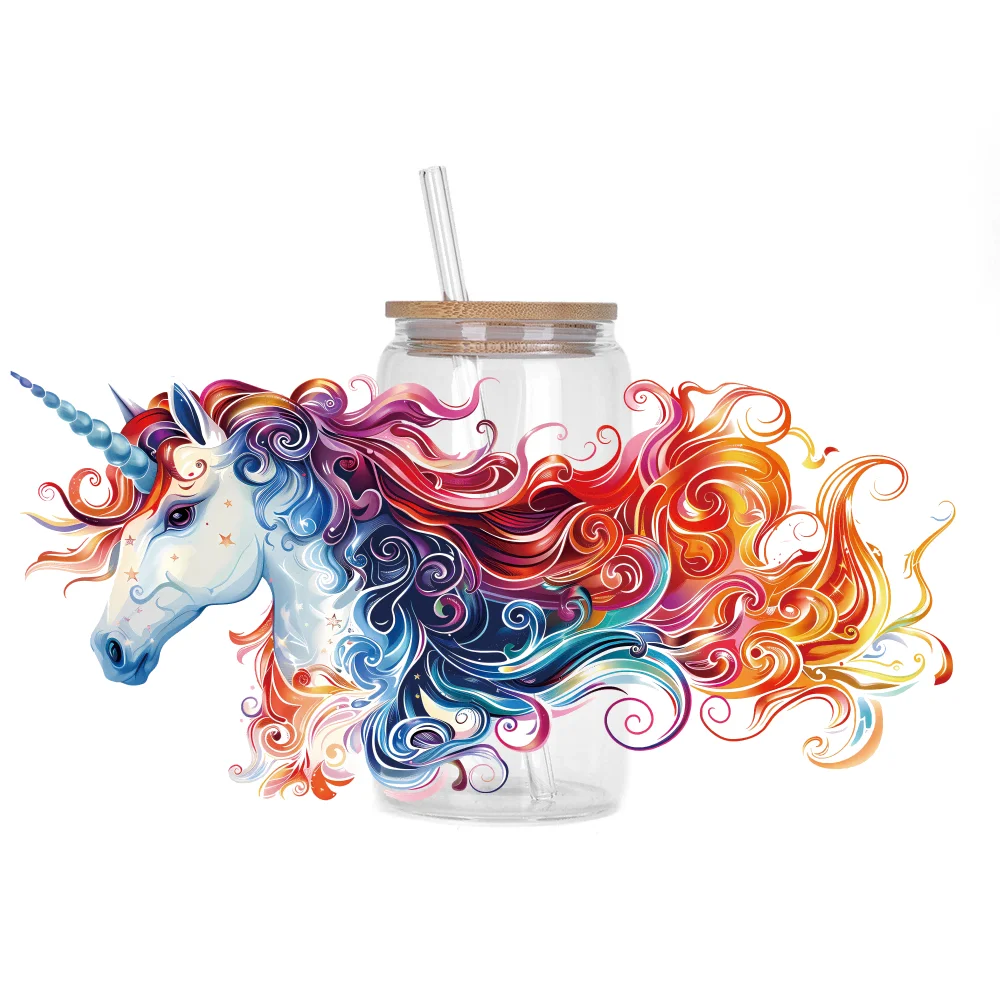 Unicorn series Easy peel waterproof DIY Decals 3D transfers uvdtf crystal stickers 16oz uv dtf cup wraps for Glasses