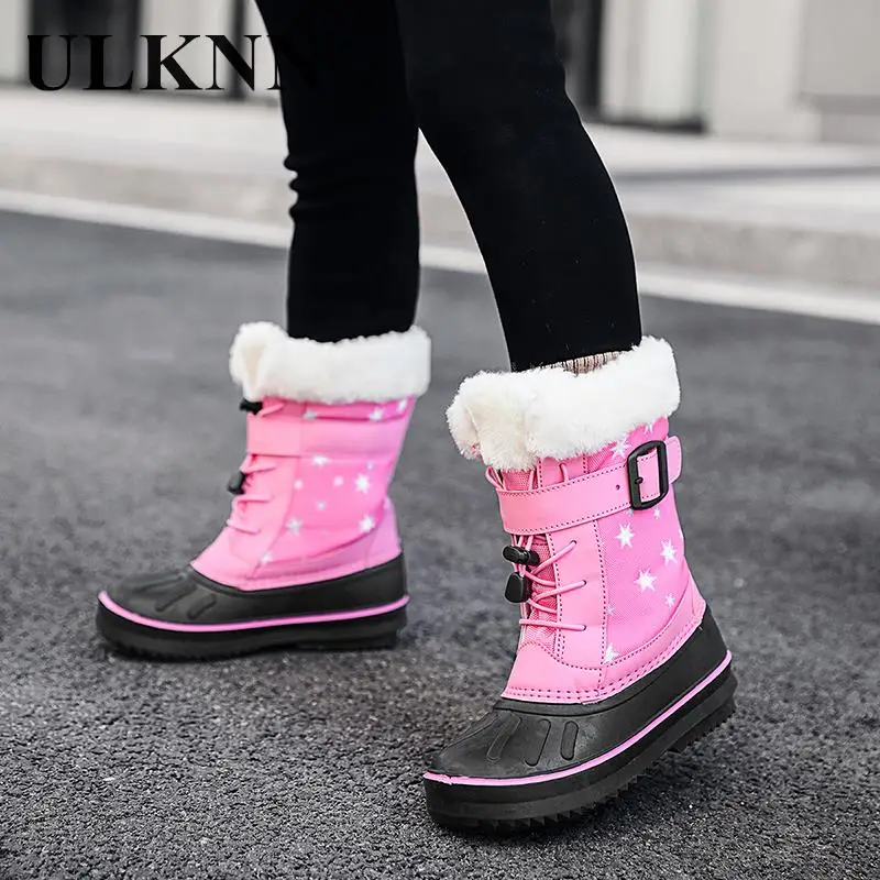 Children's High Boots Winter Girl's Waterproof Pink Plush Boats Sand-proof Infatnts Cotton Shoes Boots Girl Winter 2023 Shoes