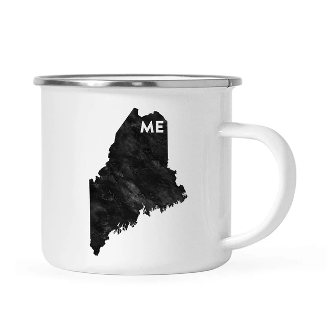 Camp Mug - Enamel Covered Steel Coffee Mug - Black and White