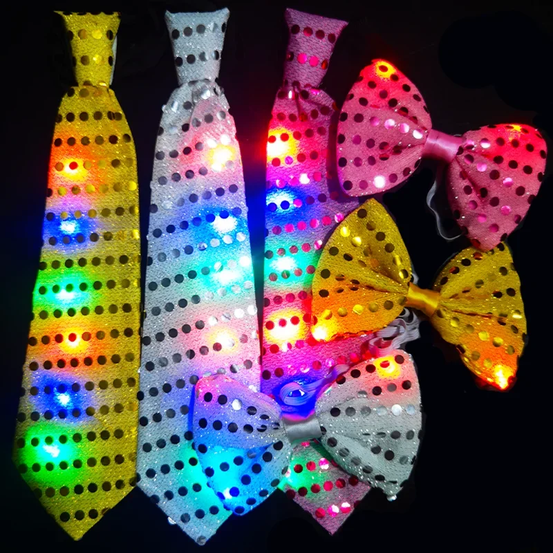 1pcs LED Bowtie Flashing Sequin Bow Ties Necktie Glowing Tie LED Bow Tie Necktie Club Bar Xmas Party Men Wedding Bowknot luminous tie