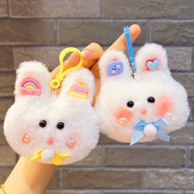 

15cm Creative Cute Bow Tie Rabbit Head Plush Keychain Pendant Doll Kids Cartoon Animals Soft Stuffed Plush Toys Children Gifts