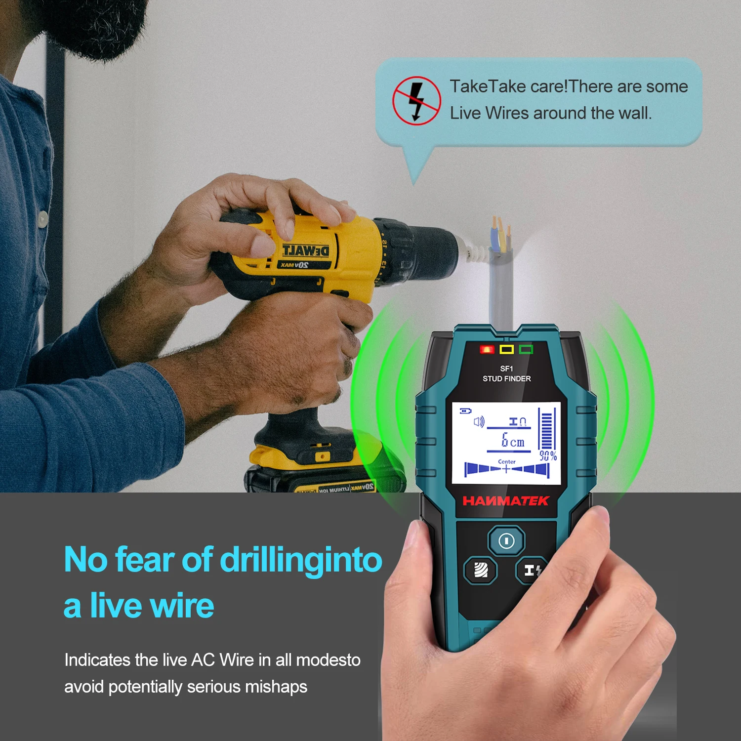 HANMATEK SF1 Stud Finder Wood Studs Metal Detecion Detection of live cable Metal Depth Measurement Finder Wall Detector Scanner 5