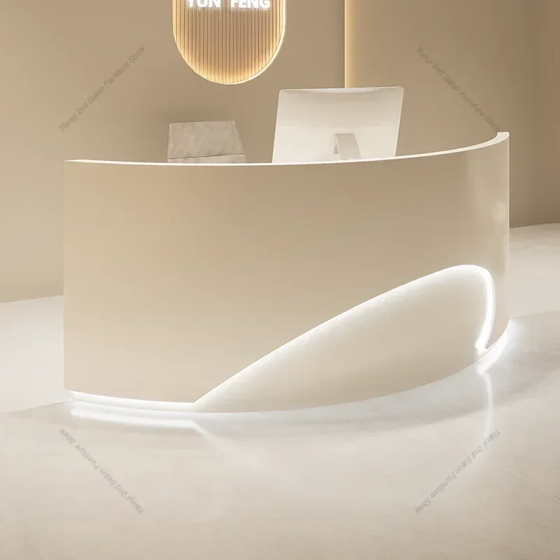 Modern and Simple Checkout Page Curved Reception Desk for Company, Beauty Salon Clothing Store Bar Hair Salon and Welcome Desk