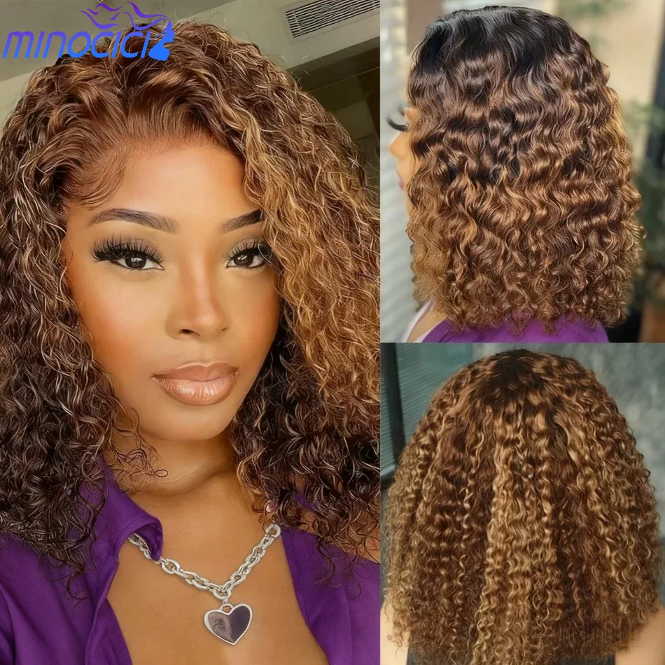 Highlight Ombre Bob Wig Human Hair 5X5 Hd Lace Closure Wig Curly Short Honey Blonde Colored Glueless Deep Wave Frontal Wigs 16In 1