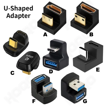 360 도 U 자형 USB3.2 유형-c 어댑터 미니 HDMI 젠더 어댑터 USB 수-암 확장 USB C 변환기, HD 2.1V 8K 60Hz