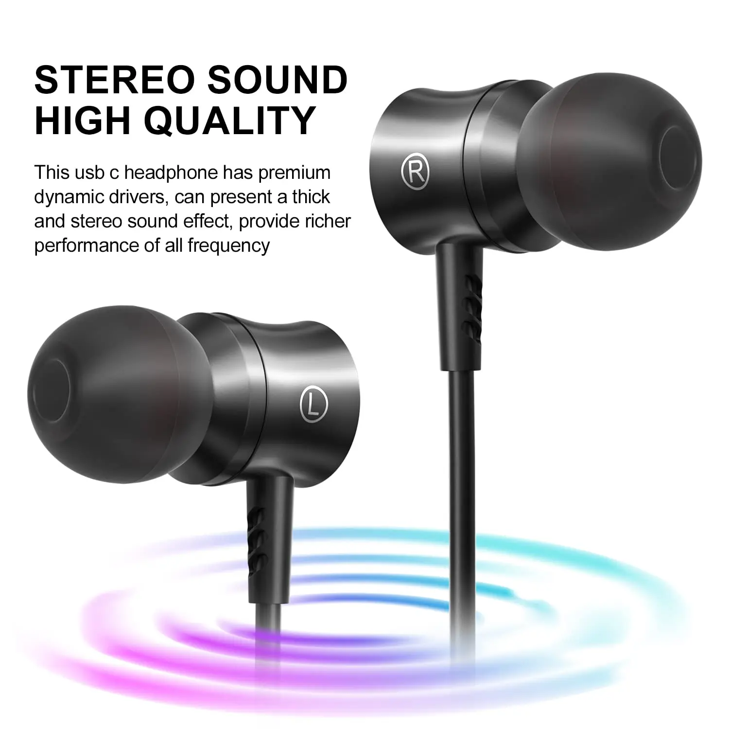 USB Type C Wired HiFi Stereo Earphones with 3.5mm In-Ear Design