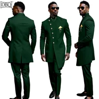 DBQ Men's Suit Slim Fit 2 Pieces Solid Single Breasted Brooch Business Suits Blazer+Slim Pants for Wedding African Clothes BD135