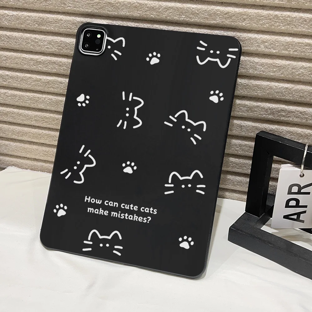 Matte Minimalist Line Cat Print Tablet Case - Black and White Design