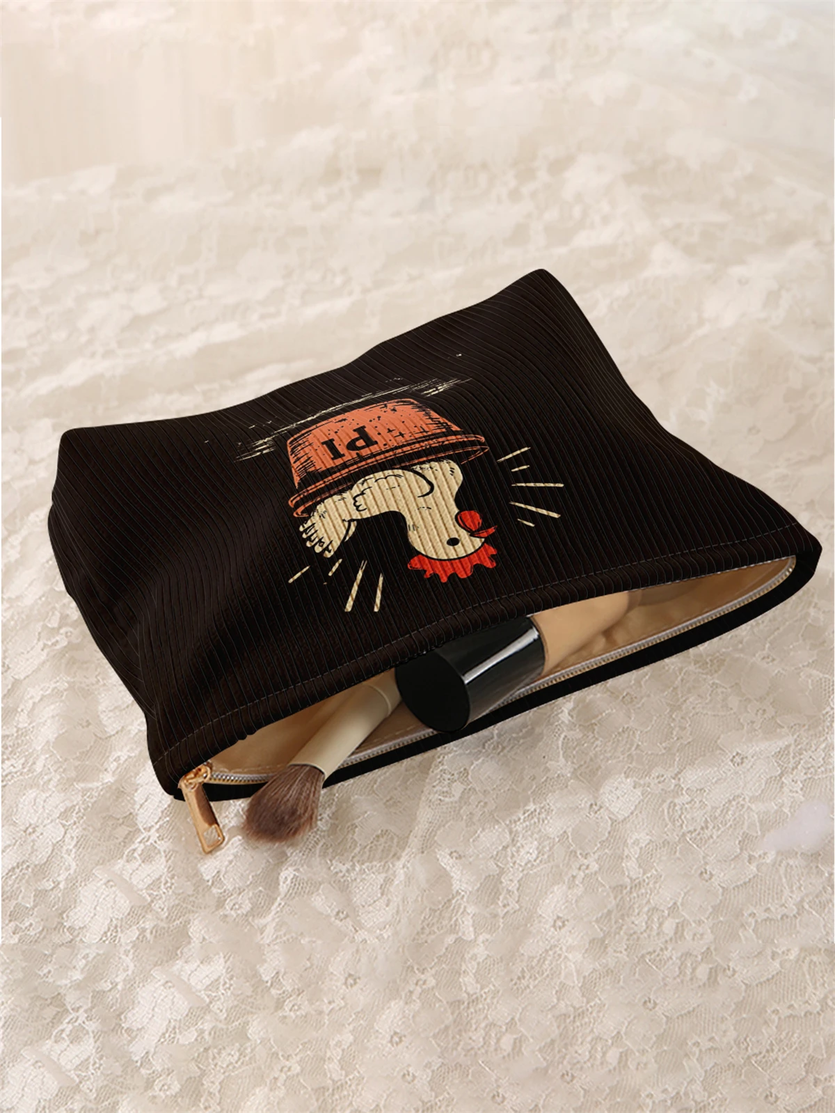 1 hen patterned corduroy makeup bag, lightweight zipper makeup storage box, multifunctional bag with lining