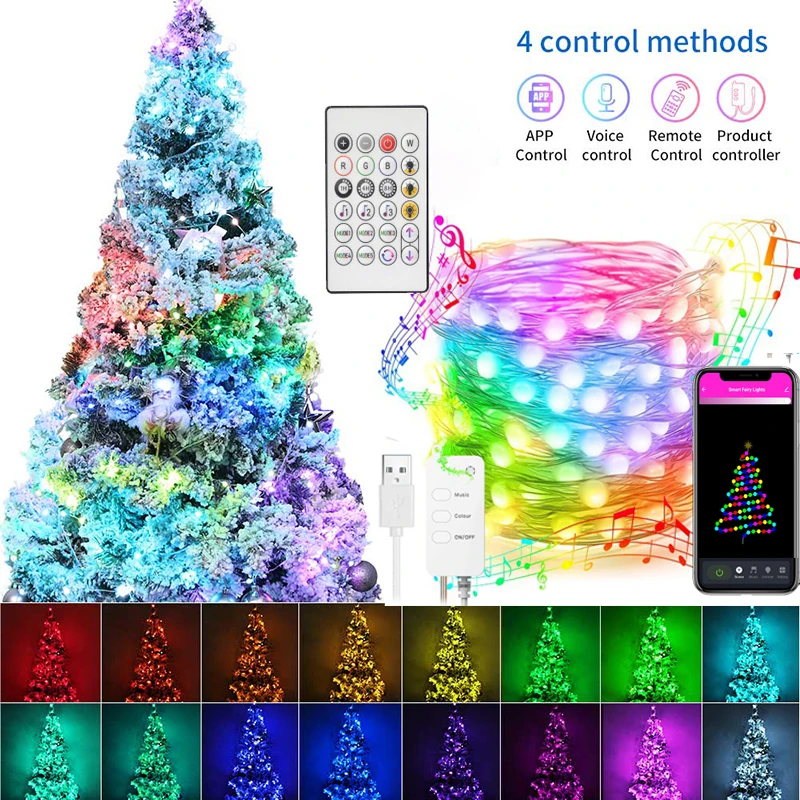 

New LED RGB Christmas Fairy Lights Smart Tree Light Waterproof Garland String Lights for Indoor Decoration Holiday Lighting
