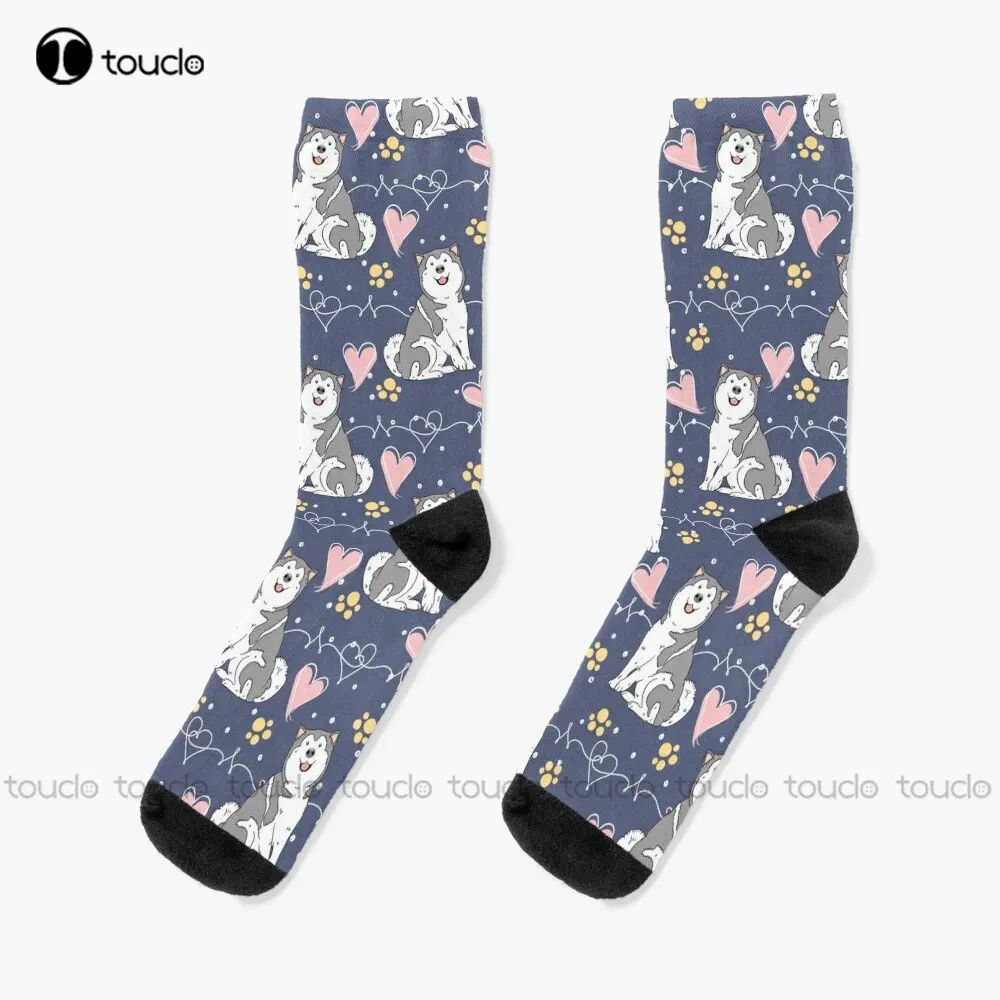 

Love Grey And White Alaskan Malamute Socks Socks For Womens Personalized Custom Unisex Adult Teen Youth Socks Custom Gift Funny