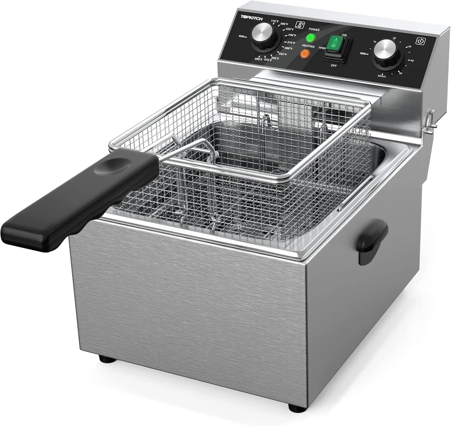 Electric Deep fryer Stainless Steel with Basket Lid Capacity Countertop Fryers for Home Kitchen and Restaurant 60 Minute Timer
