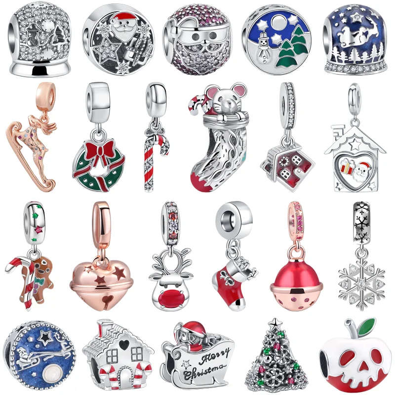 

NEW 925 Sterling Silver Christmas Charms Santa Claus Reindeer Snowman Tree Bead Fit Original Pandora Bracelets DIY Women Jewelry