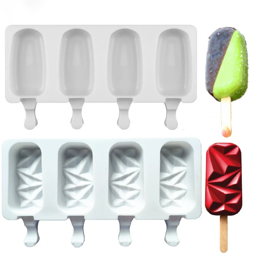 4CellSiliconeIceCreamMoldIcePopCubePopsicleBarrelMold
