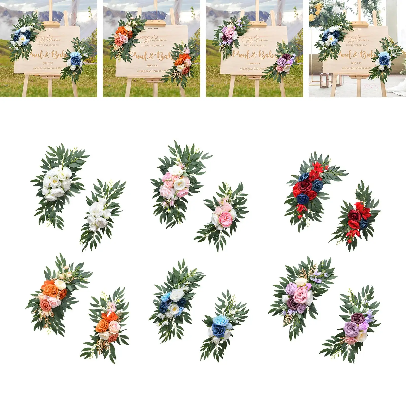 2Pcs Artificial Floral Swag Green Leaves Centerpiece Garland Wedding Arch Flowers for Arbor Wedding Backdrop Table Reception