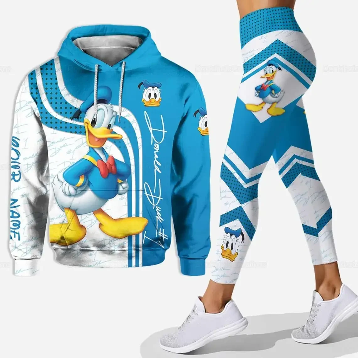 

New Disney Donald Duck3D Hoodie Women's Hoodie Yoga Pants Set Disney Yoga Leggings Hoodie Fashion Sports Suit For Women