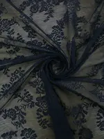 BLACK Floral Lace Sheer Rod Pocket Curtain Panel 3