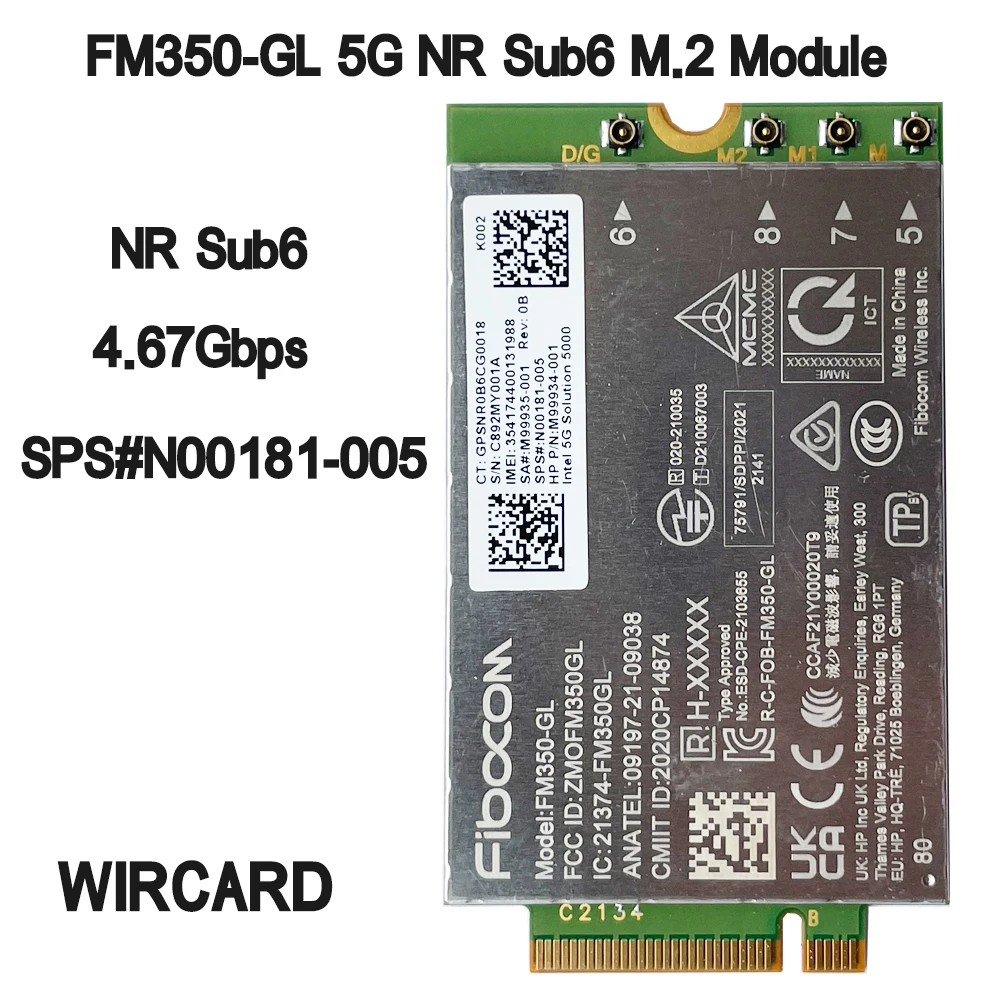 Módulo para Laptop hp Sps N00181005 5g Lte Wcdma 4×4 Mimo Gnss Fm350-gl nr Sub6 M.2