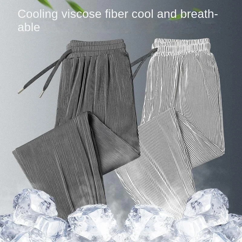 Ice Silk Solid Color Casual Pants Men Ice Silk Pants Summer 2023