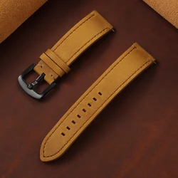 Vintage Leather Watch Strap - Business Replacement Quick Release Unisex Band - 22mm (Light Brown)
