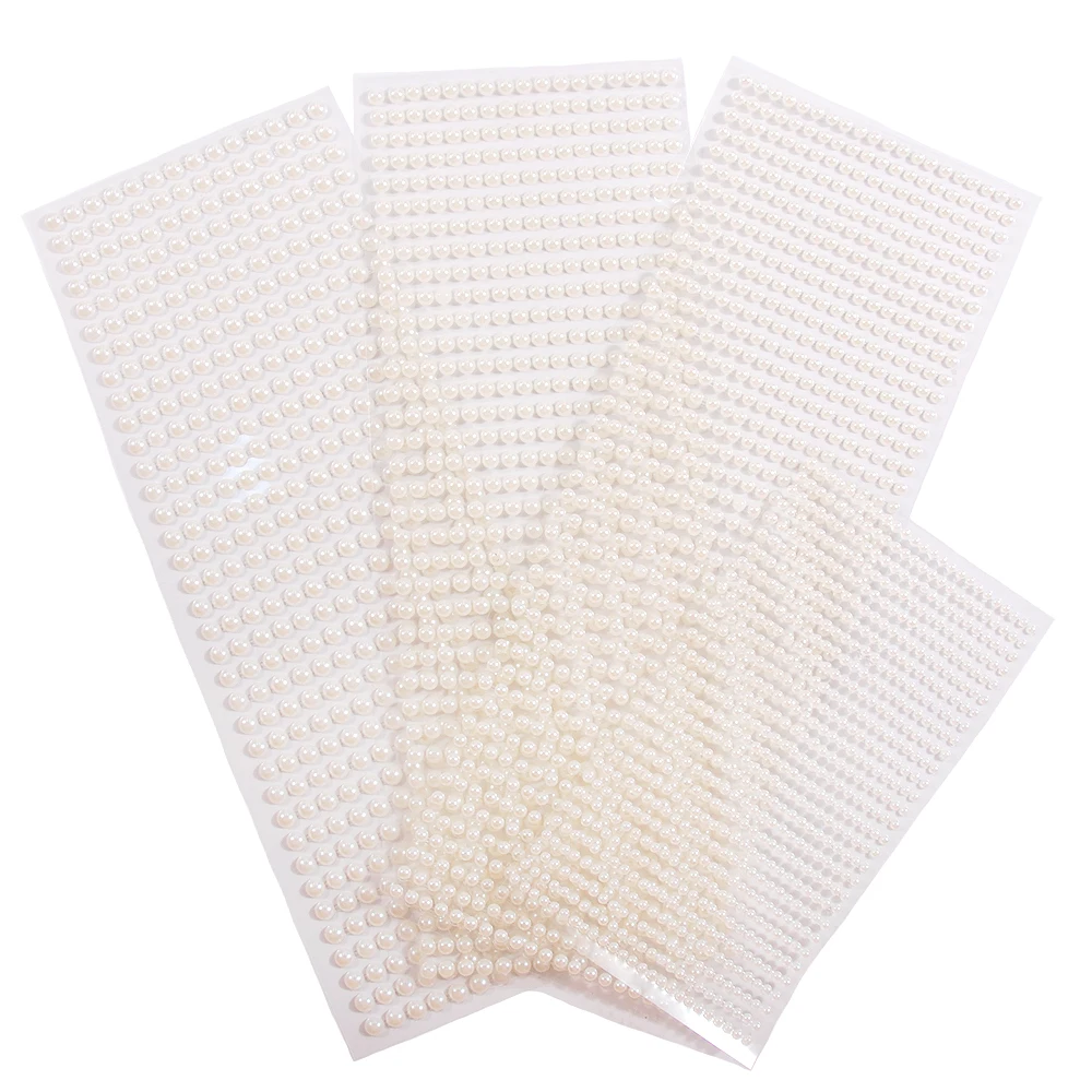 

3/4/5/6mm Self Adhesive Imitation Pearls Stickers Kit 2800pcs ABS Flatback Half Pearls Resin Scrapbook Beads Decoration
