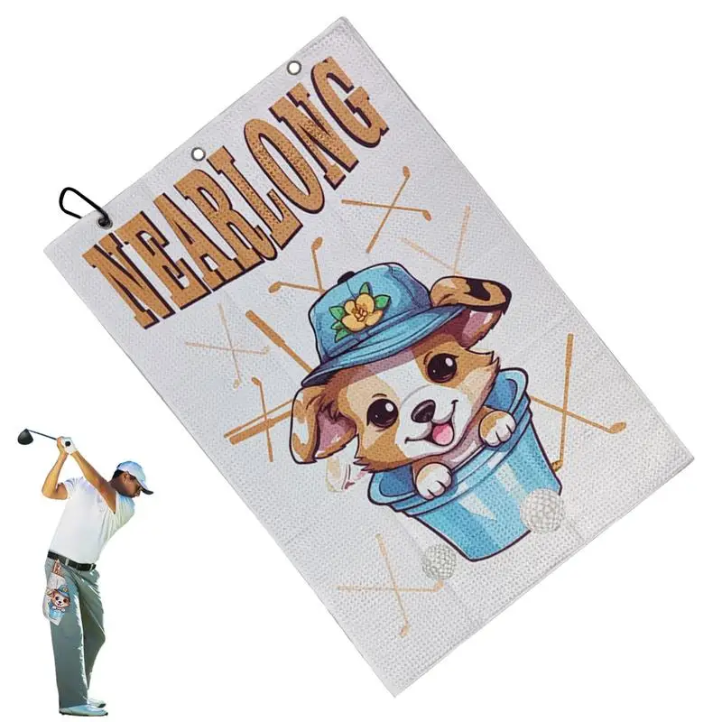 

Полотенце для мяча для гольфа, ткань для очистки клюшек с карабином, ткань для очистки клюшек для гольф-клубов, с рисунком собаки, размеры 60x40 см