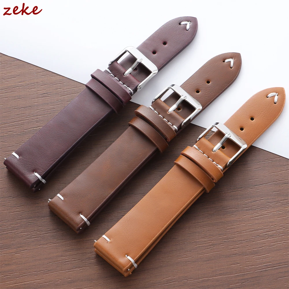 Elegant Leather Watch Strap with Metal Buckle - Universal Fit