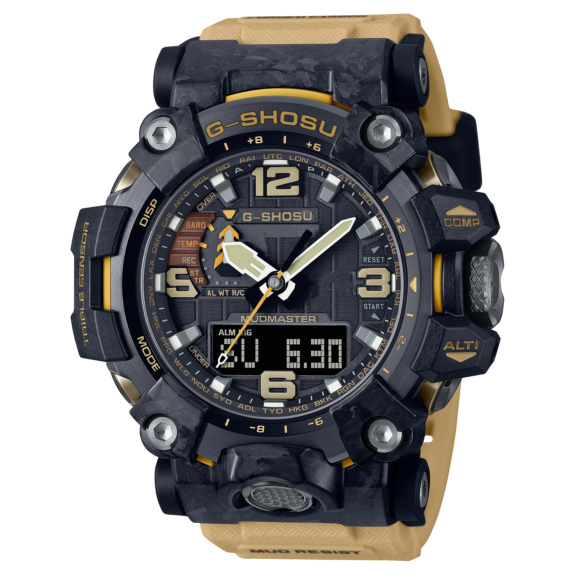 Sports Electronics Unisex Watch LED Auto Hand Lifting Light Compass World Time Large Dial GWG Big Muddy King II Oak Series 3