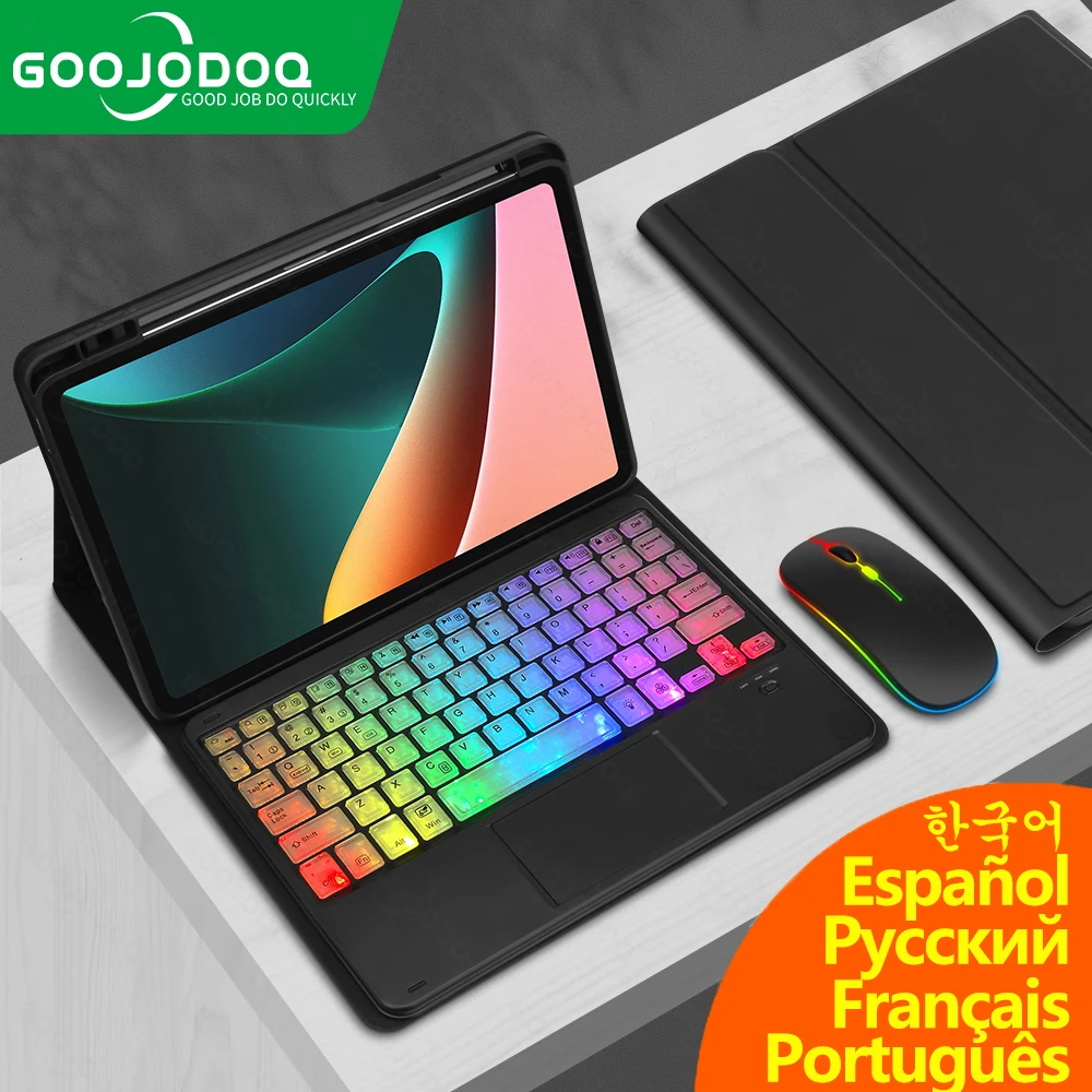 For Xiaomi Pad 5 Case Keyboard Cover with Pen Slot For Xiaomi Mi Pad 5 Pro Portugues Russian Rainbow Bluetooth Keyboard tablet case,ipad keyboard case
