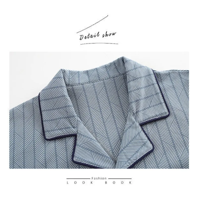Cotton Pajamas Men Long-Sleeved Lapels Men Comfort Suits Young and Middle-Aged Spring and Autumn Loungewear Plus-Size 2 Piece Set