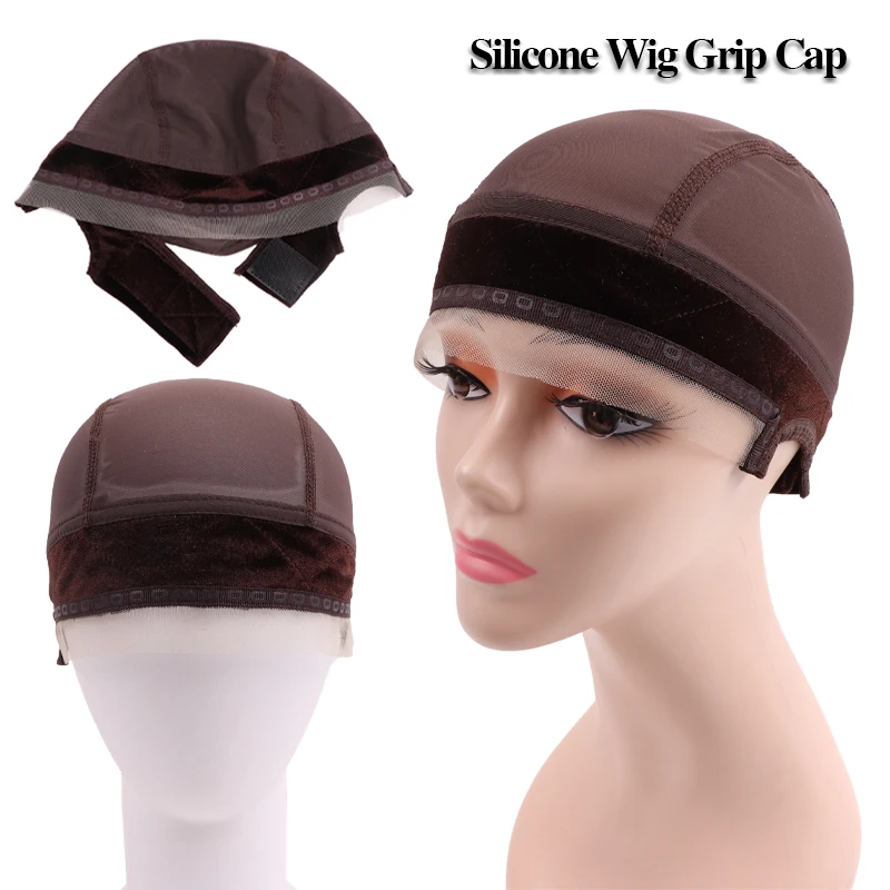 Non Slip Wig Cap with Velvet Wig Gripper with Ear-Cutouts Natural Lace Edge Glueless wig grip Cap For Women Brown Black Beige