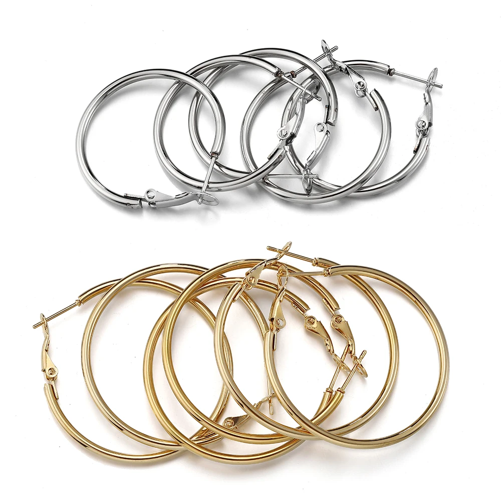 10pcs 2pcs Stainless Steel Round Big Circle Hoop Earring Hoops Gold Color Earring Fashion Women Jewelry Making DIY Accessories