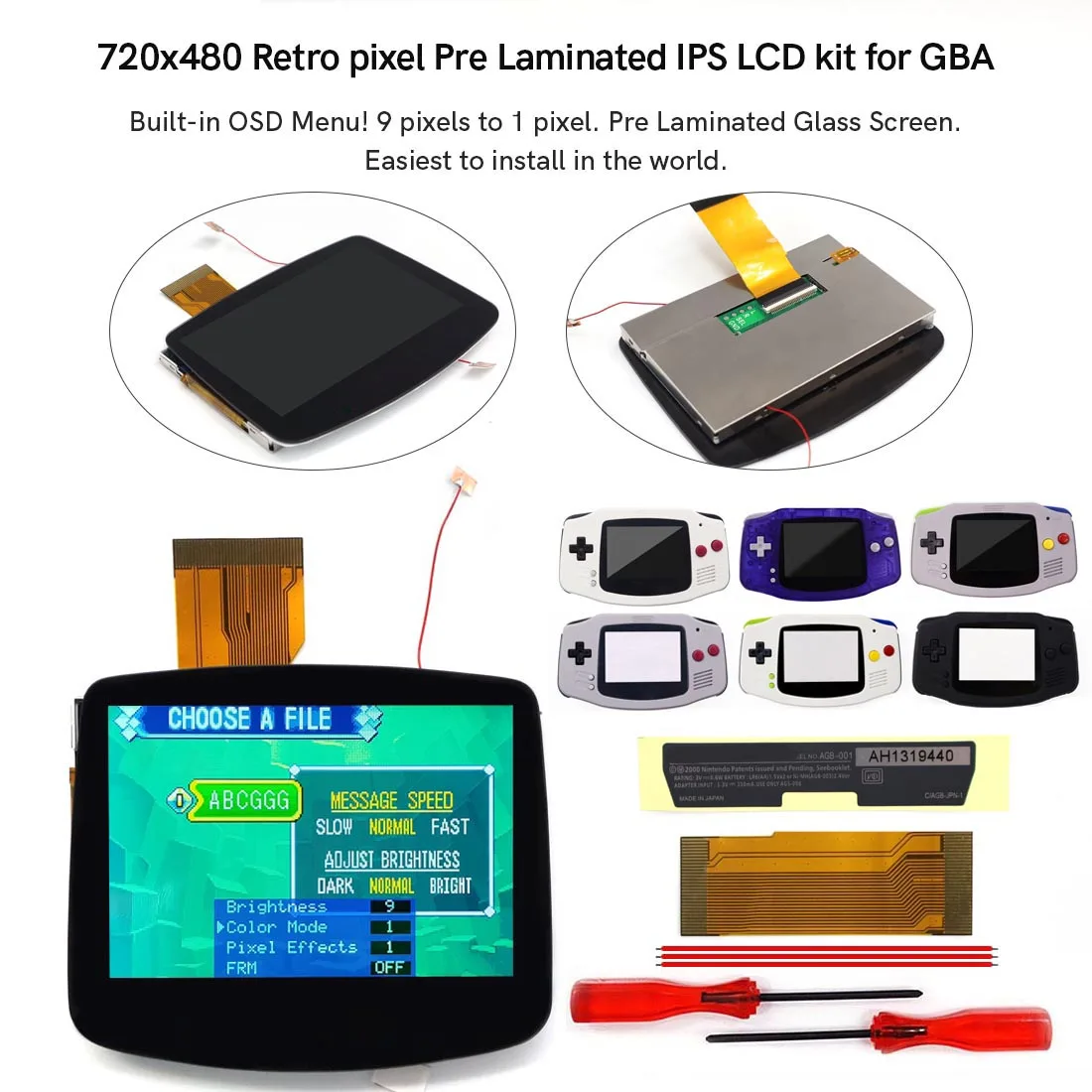 

720*480 Drop in Easy to install 3.0" V5 Laminated LCD display For GBA IPS backlight screen for Gameboy ADVANCE OSD menu