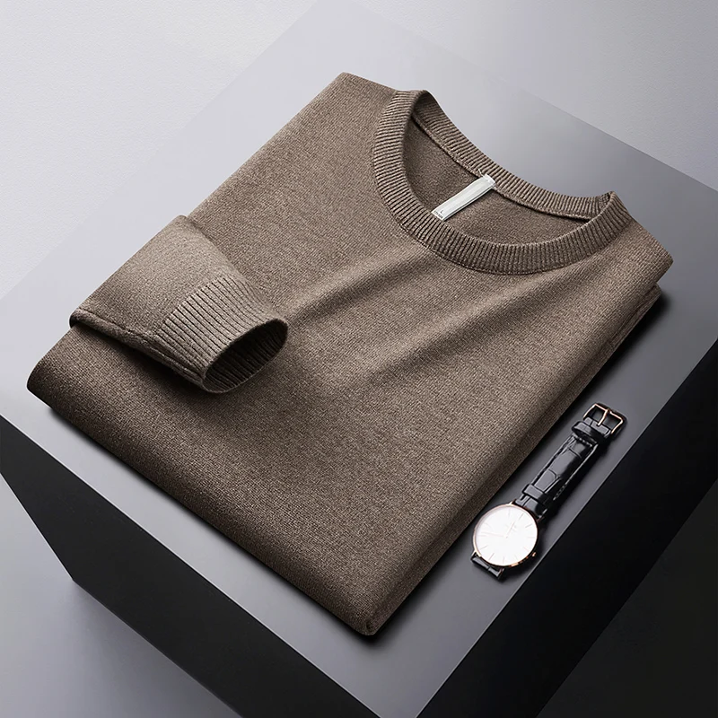 Winter Fashionable Warm Sweater Men's Elastic Cold-Resistant Clothes Casual Pure Color All-Matching round Neck Sweater 4