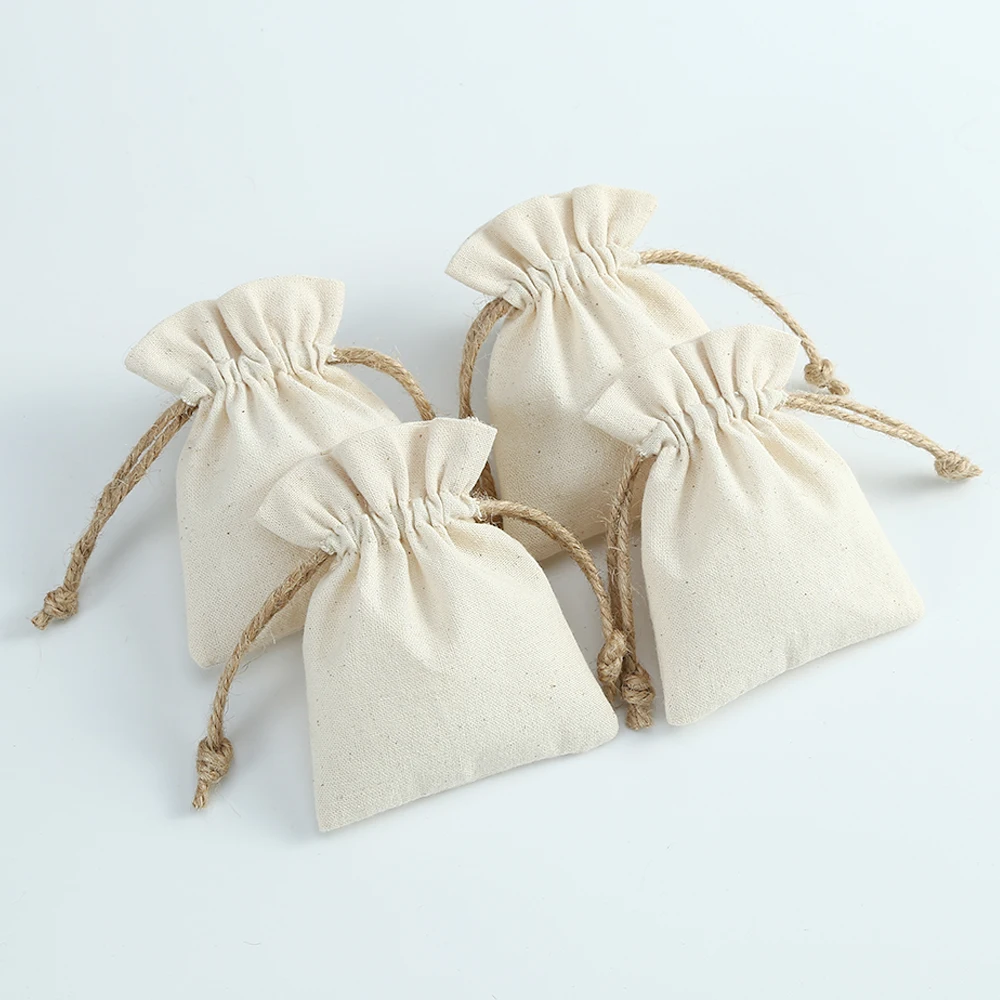 10-Pack Cotton Drawstring Bags - Reusable Muslin Pouches For Tea, Gifts & Storage (2 Sizes: 15x10cm & 10x8cm)
