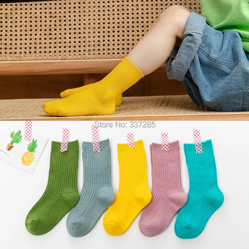 

child boys solid color fashion socks baby girls cotton candy Color breathable Basketball socks for infant kids calcetas largas