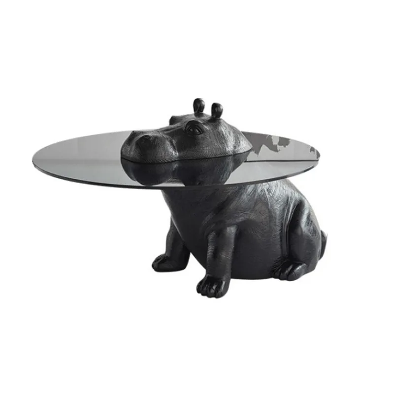 

Hippo coffee table Italian designer light luxury creative small-sized small tea table tempered glass round tea table in living r