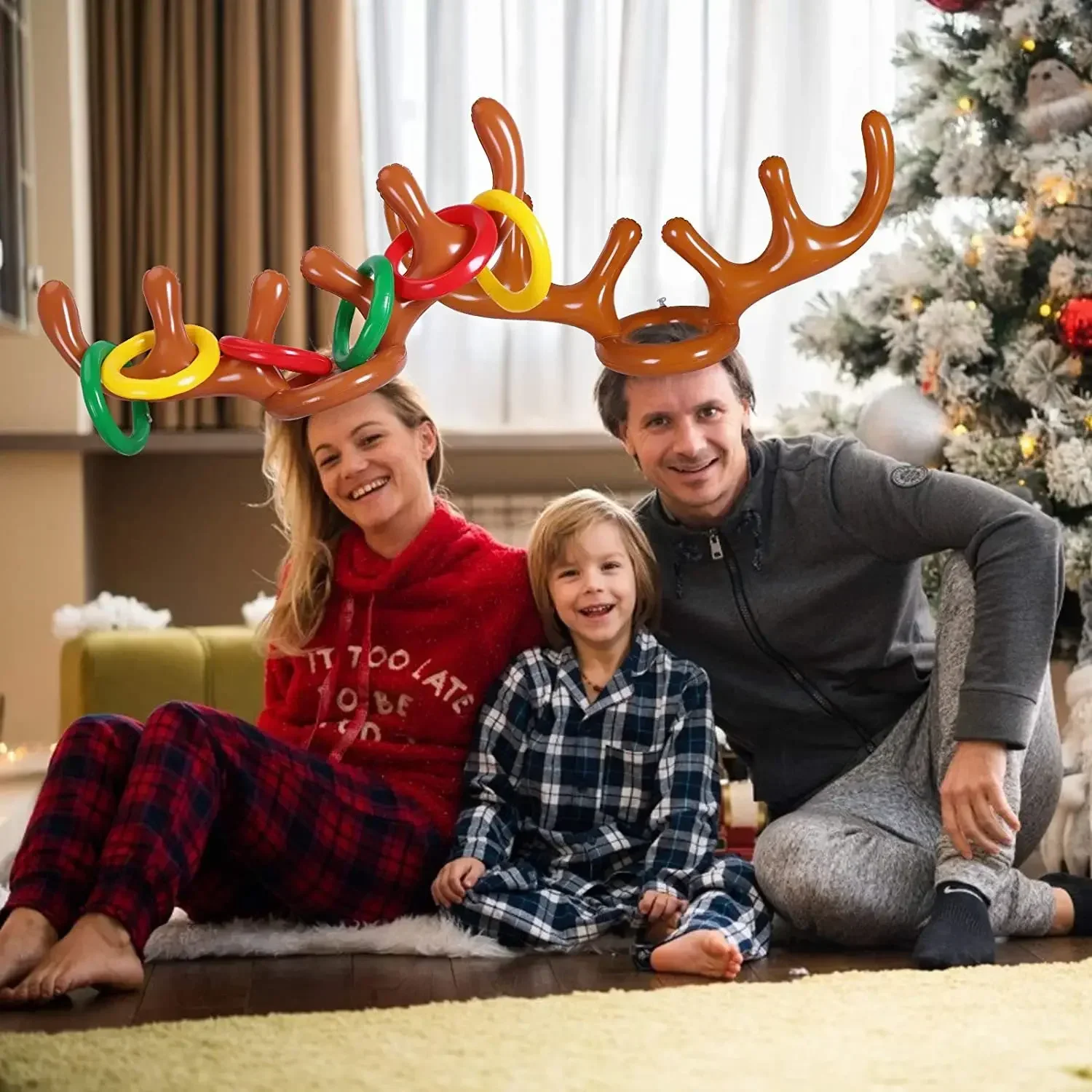 Christmas Inflatable Reindeer Antler Hat Ring Toss Funny Family Game Kids Gift Toy Xmas Party Supplies 2024 Christmas Home Decor