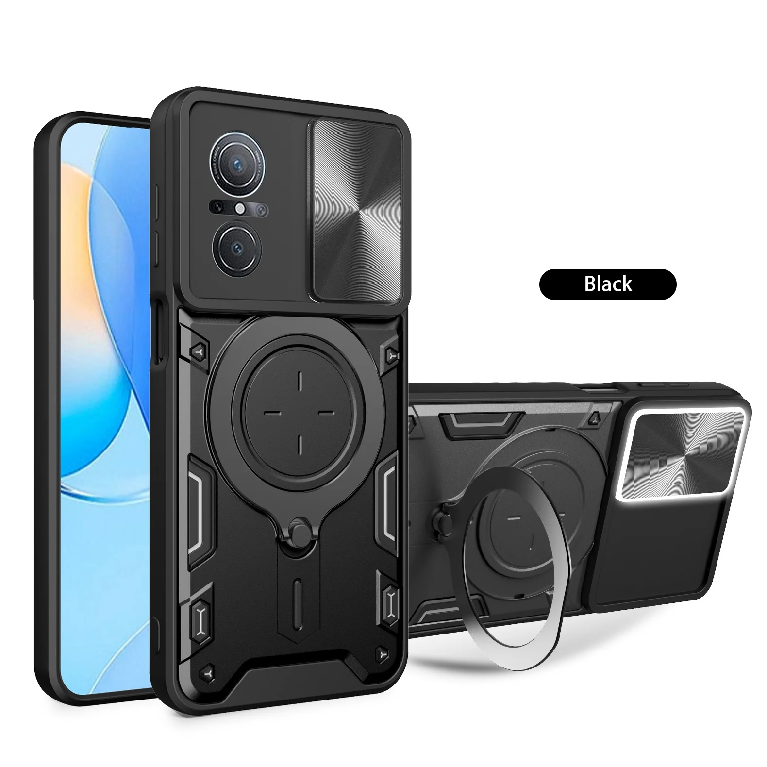 Heavy Duty Rugged Armor Phone Case with Magnetic Bracket and Slide Camera Protection Cover