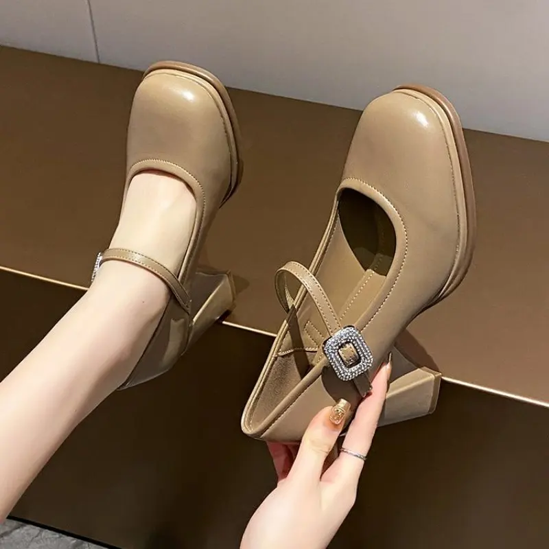 2024 Spring and Autumn New Fashion Round Head Shiny Leather Surface Light Mouth Solid Color Women's Mary Jane Single Shoes