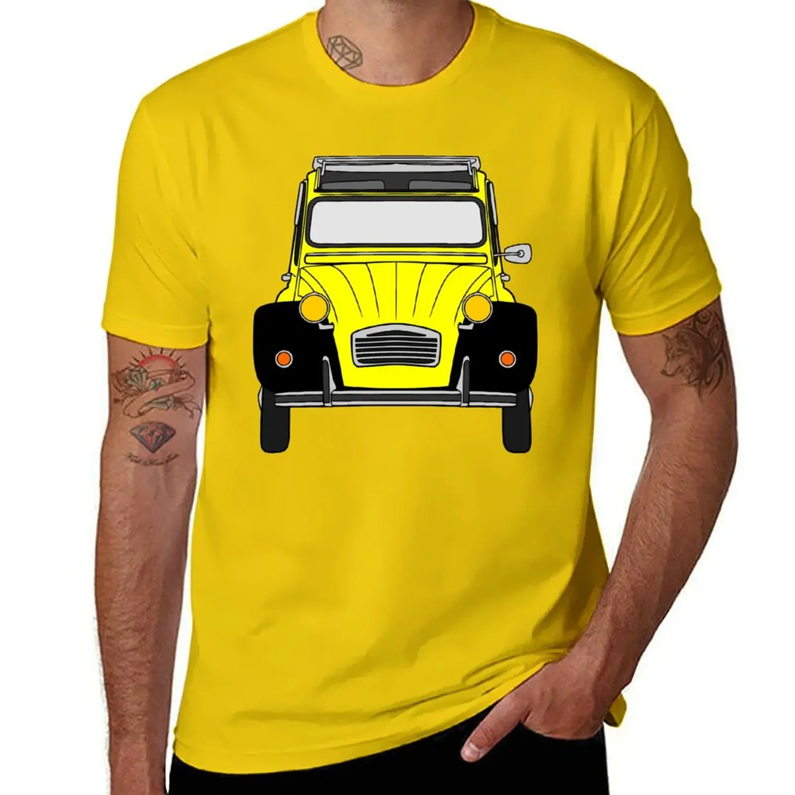 Vintage Yellow and Black Citroen 2CV Graphic Oversized T-Shirt