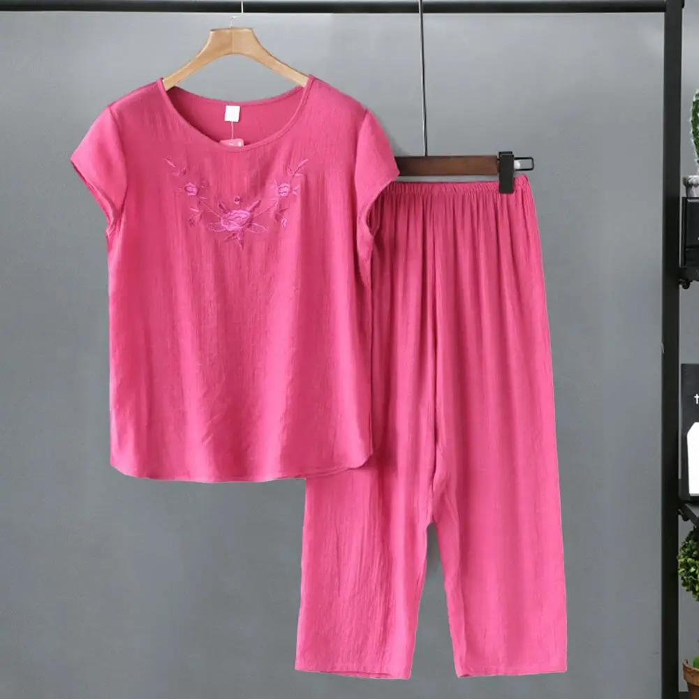 

Cotton Linen Two Piece Set Elegant Pants Sets Summer Outfits 2023 Short Sleeve Women Pajama Suit Mother Sleepwear Set Lounge