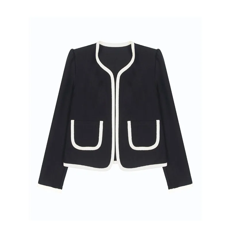Cool Girls Spring Autumn 2024 New Design Fashion Jackets Small Stature Cardigan Short Coat Women's Contrast Color Fragrant Top