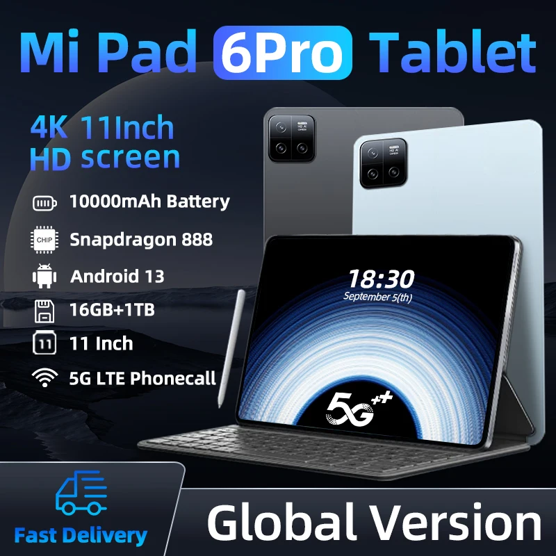 

Original Global Version Tablets PC Pad 6 Pro Snapdragon 888 Android 13.0 10000mAh 16GB+1TB 5G Dual SIM Card WIFI HD 4K Mi Tab