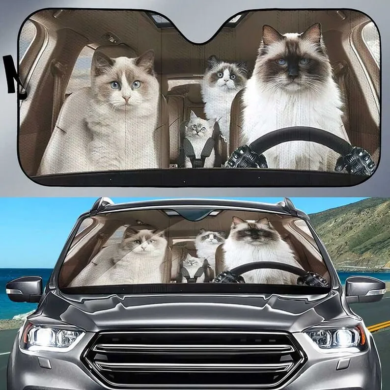 

Ragdoll Kitten Family Driving Car Vacation Time Sunshade Cats Lover Gift Windshield Sunshade Oxford Cloth