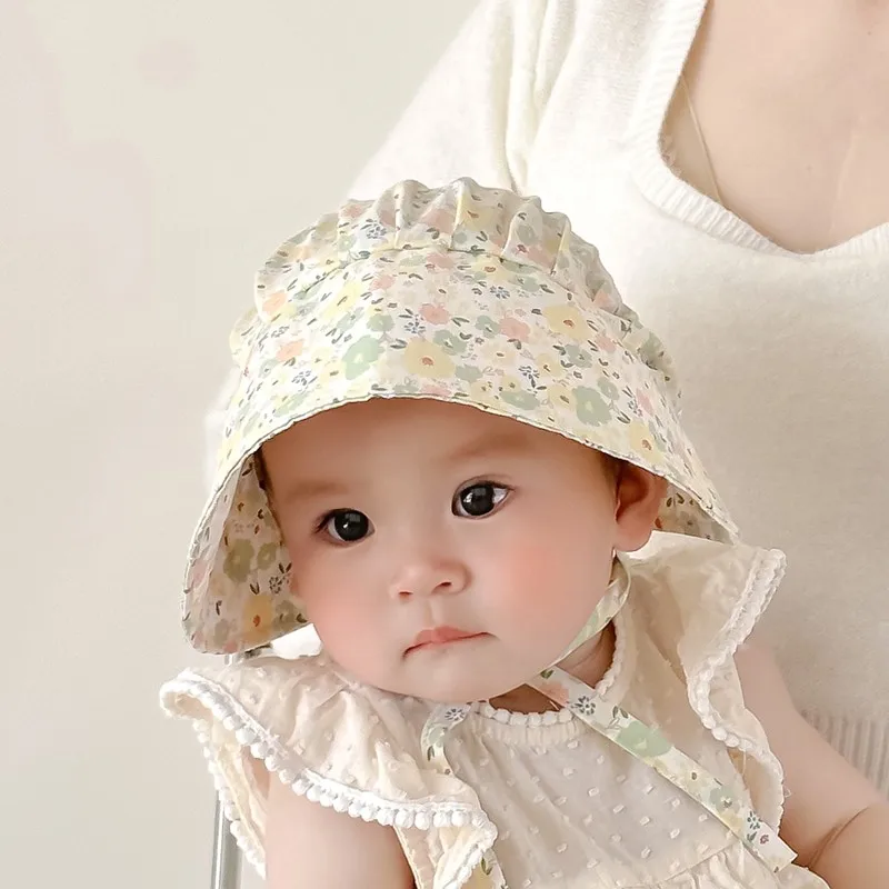 Summer Thin Boy Girl Children Floral Print Big Eaves Soft Caps Fashion Cotton Sunscreen Hat Infant Casual Caps Kid Flower Hats 5